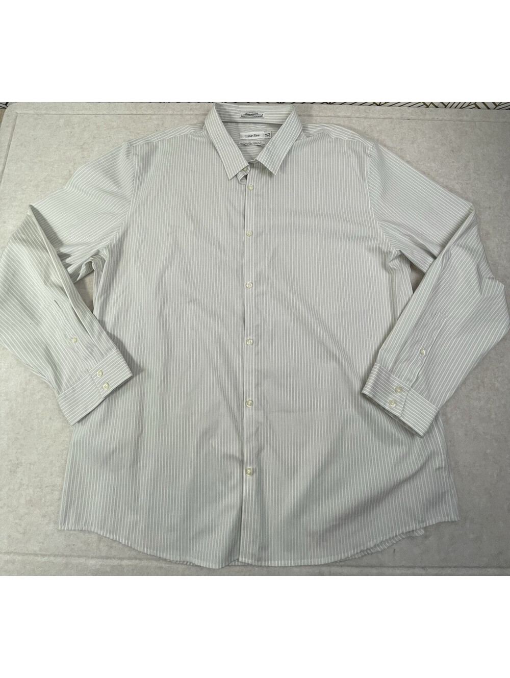 Calvin Klein Dress Shirt Men XXL 18 18.5 Gray Striped Non Iron Stretch Classic